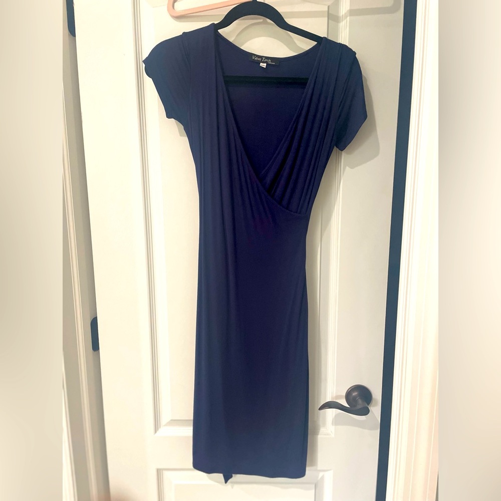 Navy blue, V Neck, wrap style dress